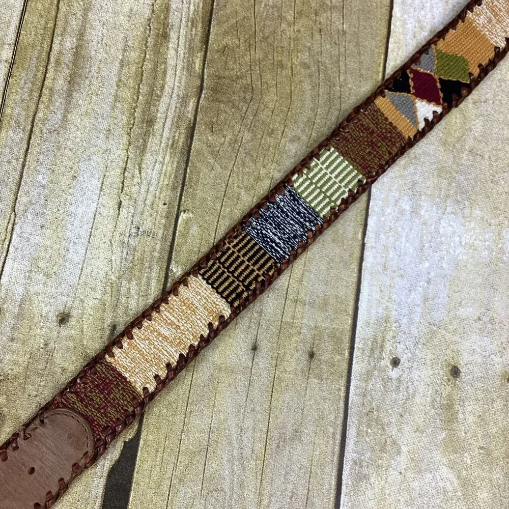 Lucky Brand Boho Embroidered Leather Belt Small Size S Western Aztec Braid Edge
